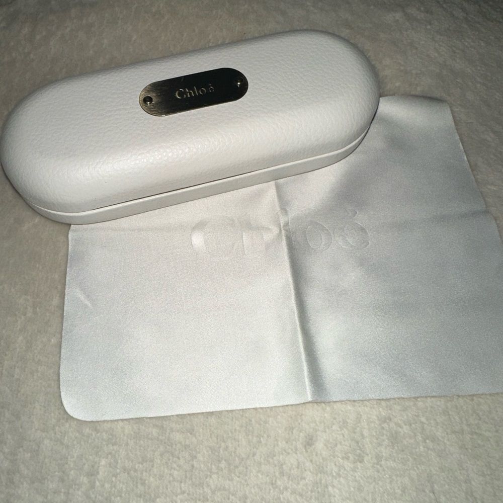 Chloe Sunglasses Case in White with Gold Accents